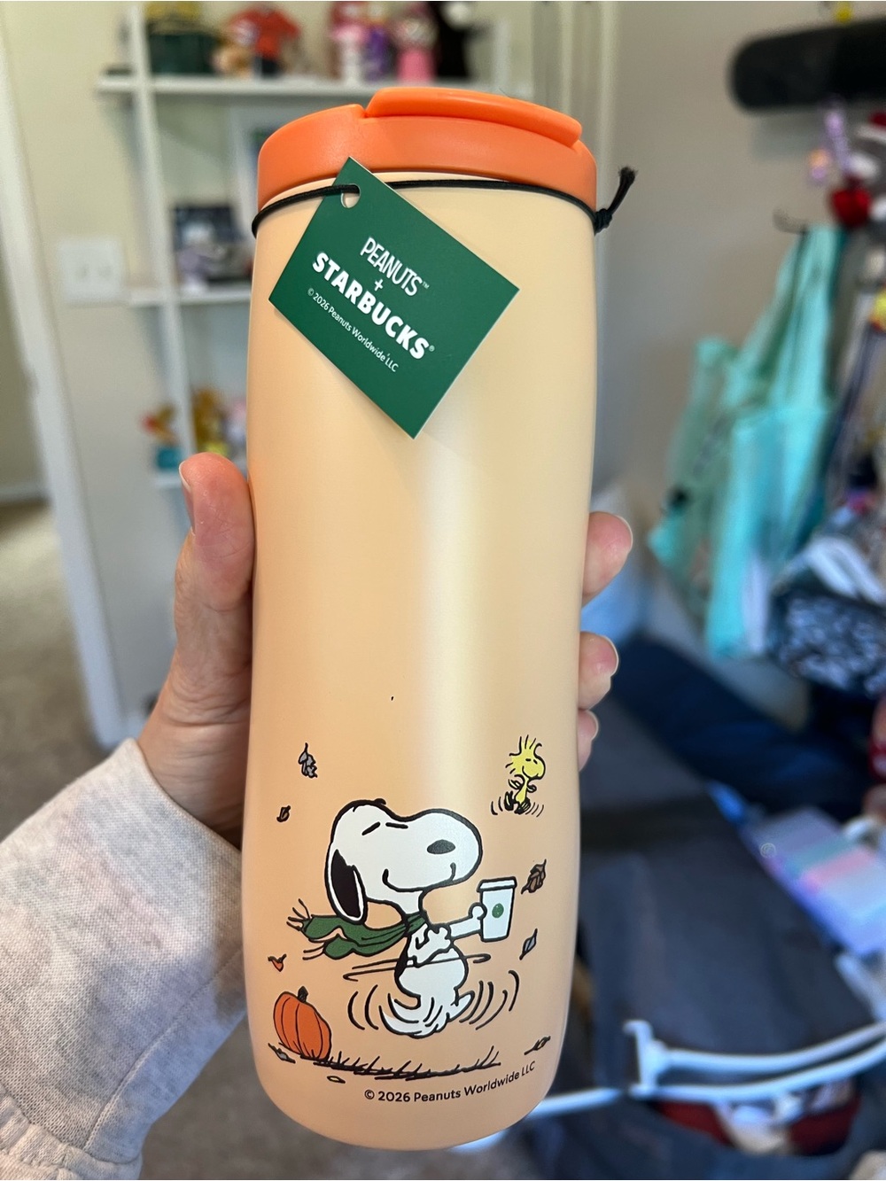 Starbucks Peanuts Snoopy Travel Tumbler in Peach and Orange